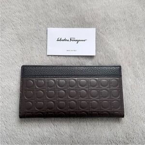 Salvatore Ferragamo Black and Brown Embossed Wallet